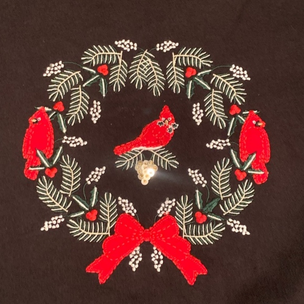 Women's M Baxter & Wells Christmas Wreath Cardinal Pullover Sweater VTG Holiday - Picture 3 of 6
